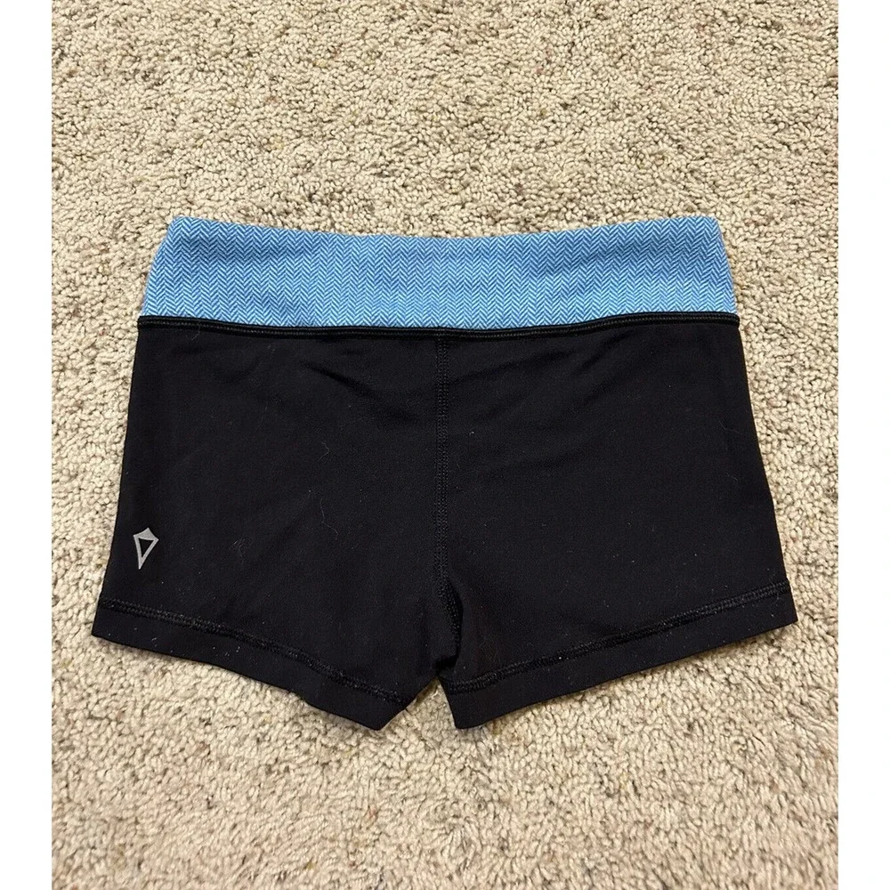 Ivivva size 8 girls REVERSIBLE Shorts SOLID BLACK/BLUE WAISTBAND Rhythmic? H23